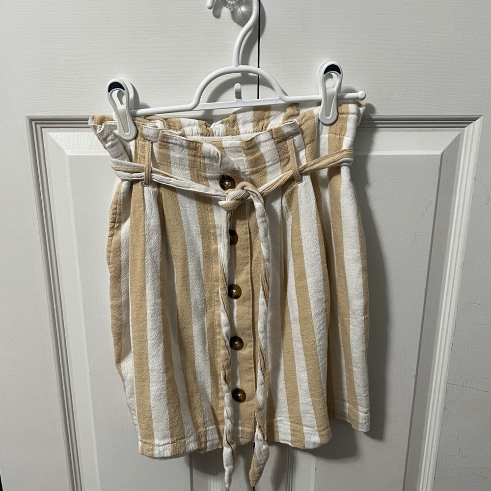 HOLLISTER FRONT-TIE HIGH-RISE PAPERBAG STRIPED BUTTONED SKIRT | S